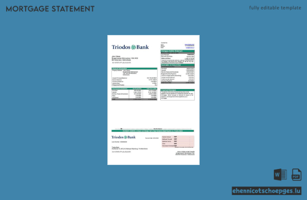 Hypothekenabrechnung der Triodos Bank (Niederlande) – Beispielansicht (Word und PDF)